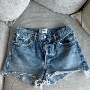 Agolde Blue Jean Shorts Distressed Cut-Off Style
